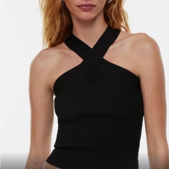 Babaton Black Ribbed Criss Cross Tank - Picture 1 of 3